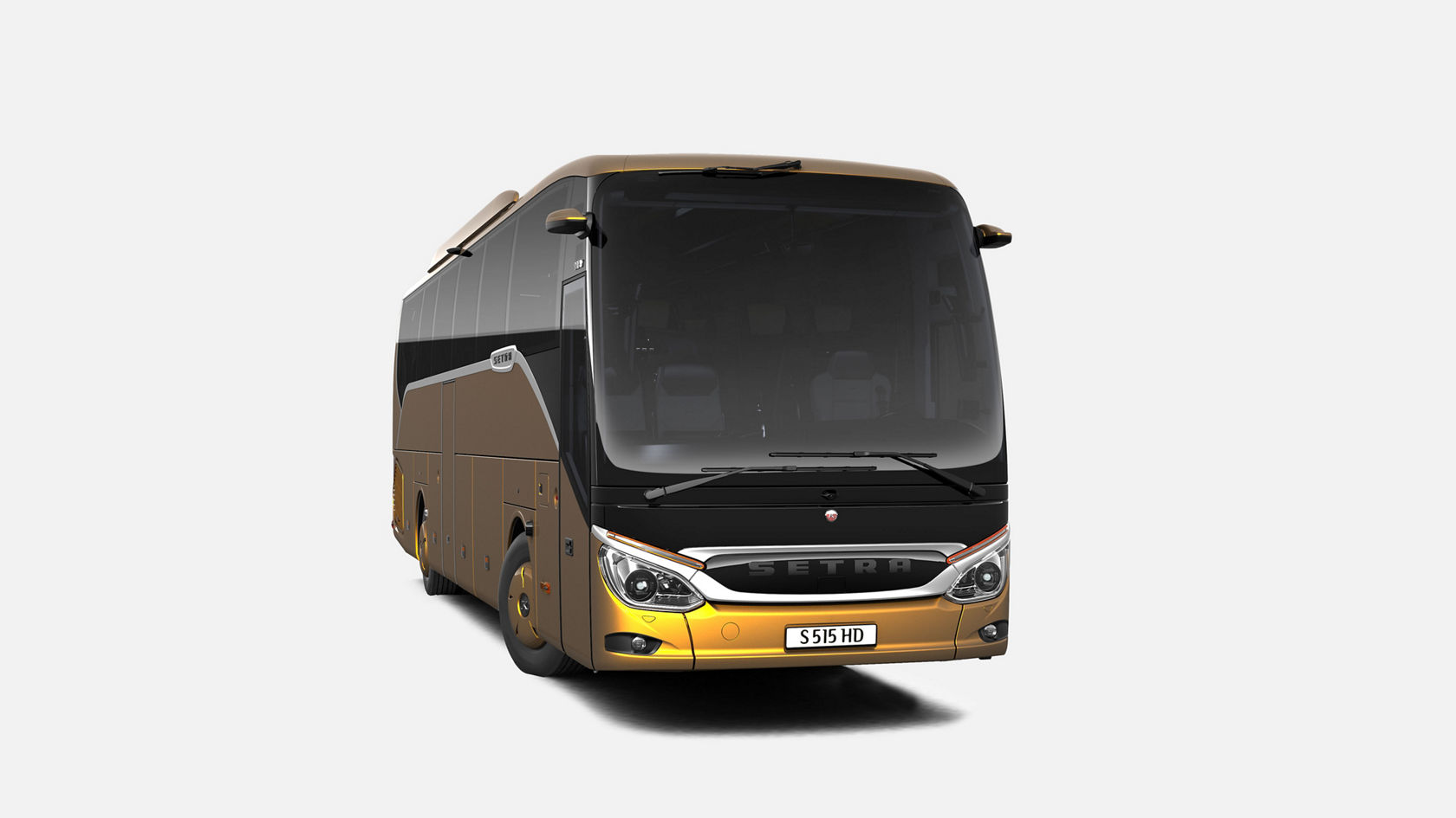 Vue avant d’un autocar de tourisme Setra ComfortClass en jaune-or