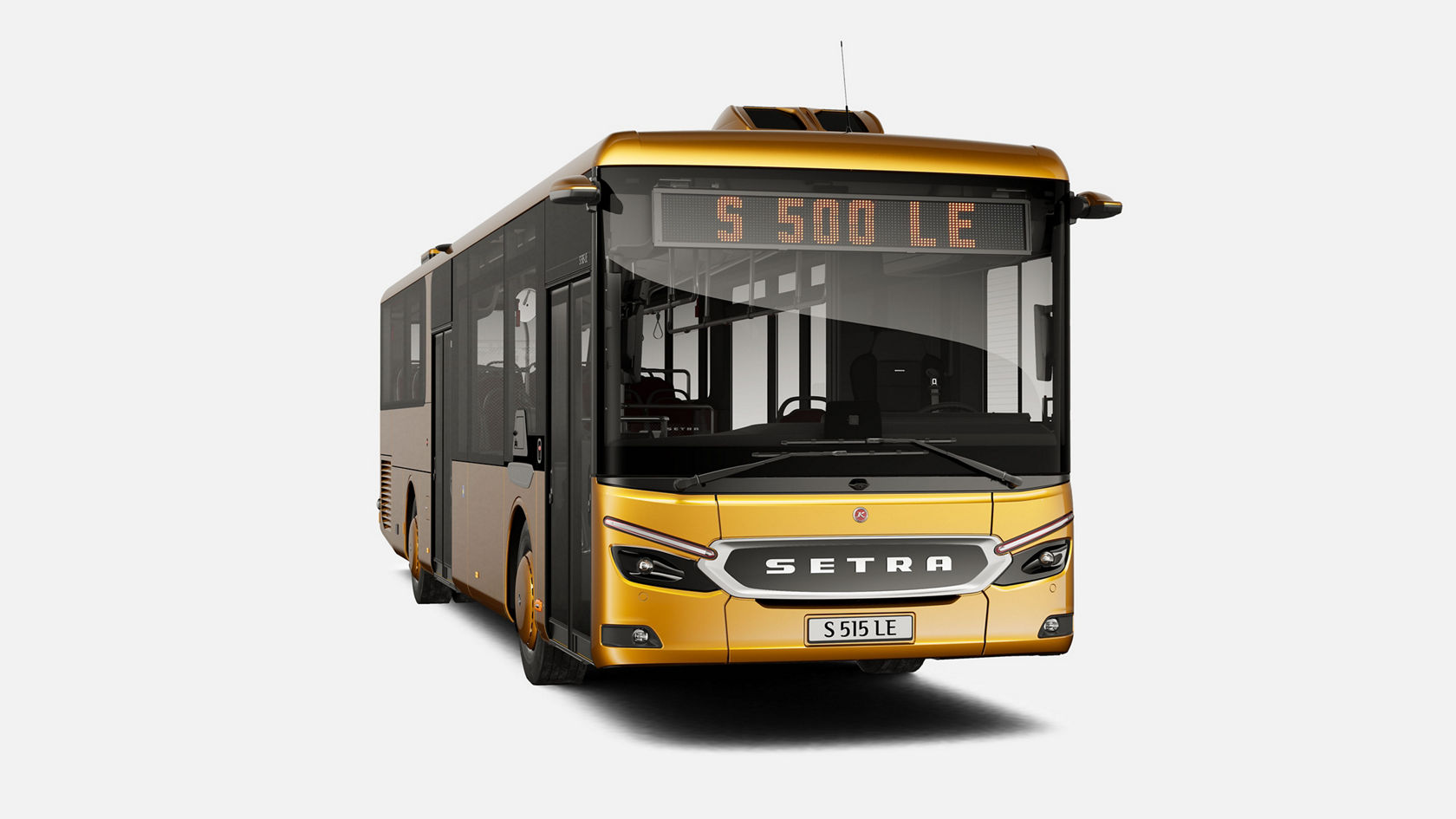 Vue avant d’un autobus interurbain Setra MultiClass 500 LE avec affichage numérique de la destination « S 500 LE »