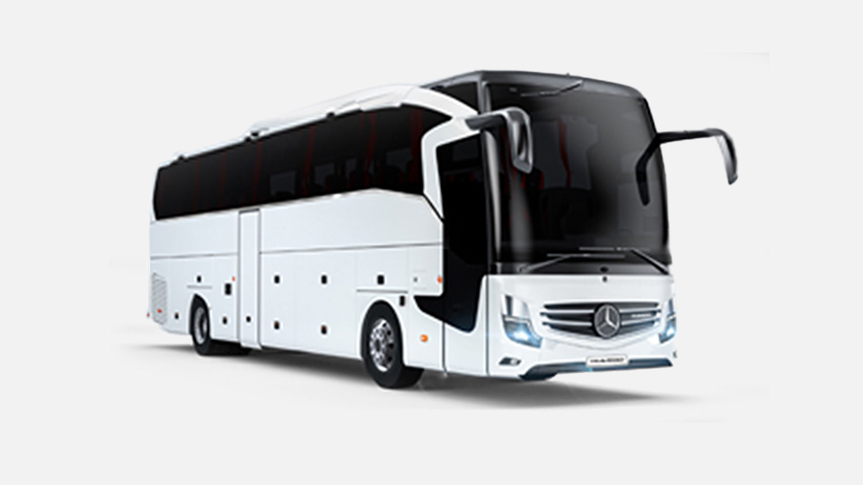 Graphic: Mercedes-Benz Travego touring coach in three-quarter front view, in white